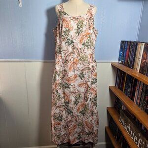 J. Jill Love Linen 1X 100% Linen Pink Green Tropical Sleeveless Long Tank Dress